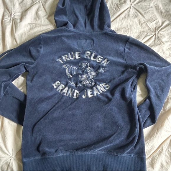 True Religion Womens Blue Velour Zip-Up Hoodie Small - Picture 4 of 4